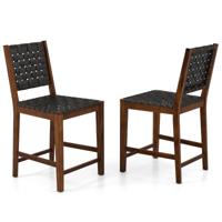 Gevlochten Stoelenset van 2 Houten Eetkamerstoelen met Ademende Rugleuning Bistrostoel met Voetsteun Geschikt voor Tafels van 88-99 cm