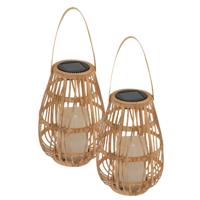 Atmosphera Solar tuin lantaarn - 2x - naturel rotan - 16 x 23 cm - buiten/binnen - Led kaars licht Atmosphera Solar tuin lantaarn - 2x - naturel rotan - 16 x 23 cm - buiten/binnen - Led kaars licht
