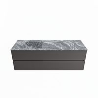 MONDIAZ VICA-DLUX 150cm badmeubel onderkast Dark grey 2 lades. Inbouw wastafel CLOUD links zonder kraangat, kleur Lava.