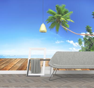 Fotobehang strand tropsich met palmbomen