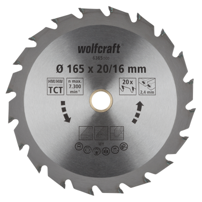 Wolfcraft Handcirkelzaagblad | HM | 20 Zähne | Ø165mm | 1 stuk - 6365000