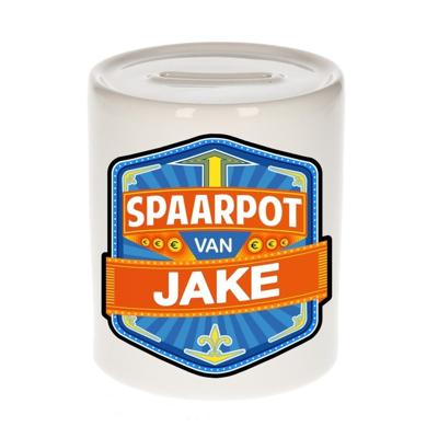 Kinder spaarpot met naam - Jake - keramiek - met dop - wit - Sparen - Spaargeld van Jake
