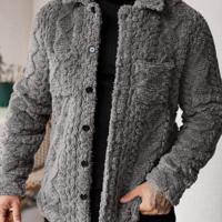 Bon&Bon Herren Teddyjacke - Flauschige Flanell Winterjacke in Blau Dunkelgrau / M