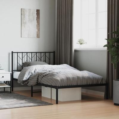 Bedframe met hoofdbord metaal zwart 107x203 cm