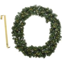 Kerstkrans groen met verlichting en timer 50 cm kunststof incl. deurhanger