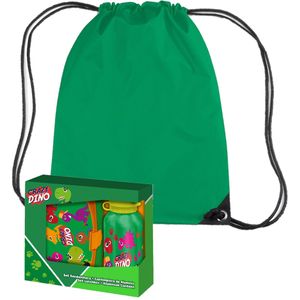 Crazy Dino lunchbox set voor kinderen - 3-delig - groen - kunststof - incl. gymtas/schooltas