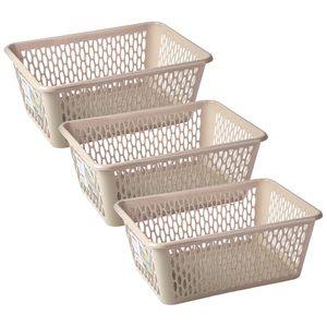 Opbergmand/kastmandje - 3x stuks - 13 liter - beige - kunststof - 26 x 37 x 14 cm