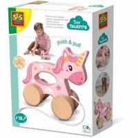 Houten eenhoorn 2 in 1 - Om te duwen en te trekken - SES CREATIVE - Roze eenhoorn om te duwen of te trekken.