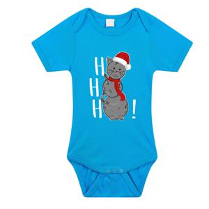 Kerst baby rompertje - blauw - sneeuwpop kat- hohoho - Kerst cadeau