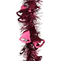 Lametta kerstslinger - donkerrood - folie - 200 x 12 cm - met kerstklokjes - thumbnail