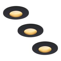 Set van 3 Porto - LED platte inbouwspots met lage inbouwdiepte 60mm - 6 Watt 570 Lumen - 2700K Warm wit - GU10 LED Module - Dimbaar - Rond - IP44 voor badkamer, buiten en binnen - Zwart