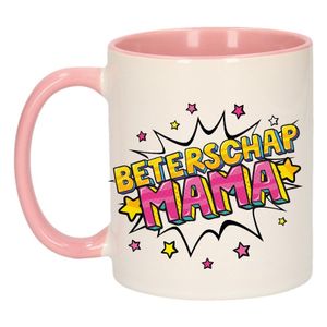 Beterschap mama cadeau mok / beker wit en roze 300 ml