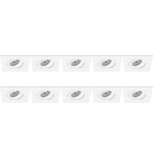 Spot Armatuur 10 Pack - Pragmi Borny Pro - GU10 Inbouwspot - Vierkant - Wit - Aluminium - Kantelbaar - 92mm