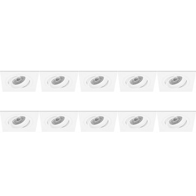 Spot Armatuur 10 Pack - Pragmi Borny Pro - GU10 Inbouwspot - Vierkant - Wit - Aluminium - Kantelbaar - 92mm