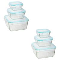 5Five Vershoudbakjes met deksel - glas - set 6x stuks - 330/800/2220 ml 5Five Vershoudbakjes met deksel - glas - set 6x stuks - 330/800/2220 ml