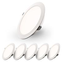 Set van 6 Georgia LED platte Inbouwspots wit - inbouwdiepte 25mm - 12W 1160lm - Rond - 4000K Neutraal Wit - Ø170 mm - IP20 voor binnen