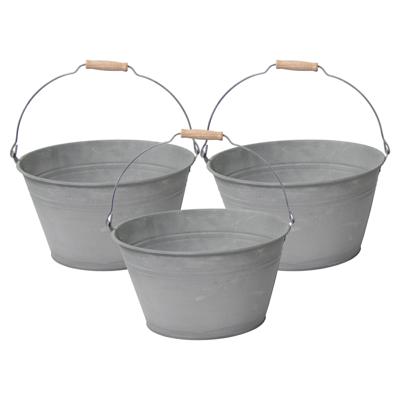 Emmer/plantenpot/bloempot - 1x - zink - grijs - D23 x H12 cm