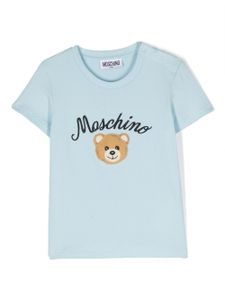 Moschino Kids logo-embroidered crew-neck T-shirt - Bleu