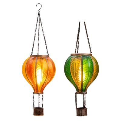 Solar luchtballon lantaarnset - oranje - hangend - 12 led - 11 x 36 cm