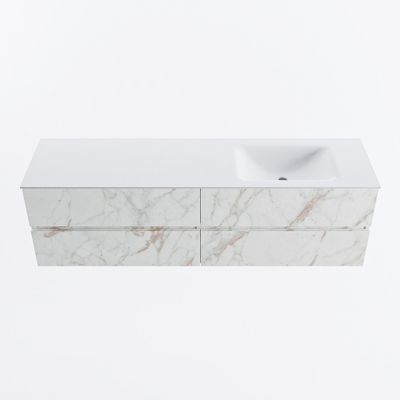 MONDIAZ VICA 170cm badmeubel onderkast Carrara 4 lades. Wastafel CLOUD rechts zonder kraangat, kleur Talc.