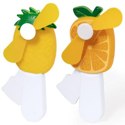 Mini ventilator/handventilator - 2x stuks - ananas/sinaasappel - verkoeling - festival/zomer