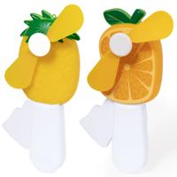 Mini ventilator/handventilator - 2x stuks - ananas/sinaasappel - verkoeling - festival/zomer