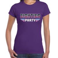 Eighties party feest t-shirt - paars - voor dames - Jaren 80 - disco / feest outfit