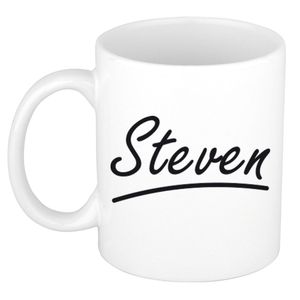 Naam cadeau mok / beker Steven met sierlijke letters 300 ml   -