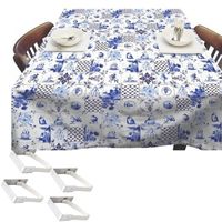 Blauw/witte tafelkleden/tafelzeilen Delfts blauwe tegels 140 x 250 cm rechthoekig met 4x tafelkleedklemmen   -