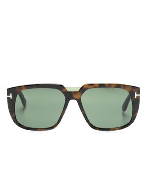 TOM FORD Eyewear lunettes de soleil carrées à effet écailles de tortue - Marron