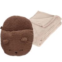 Fleece deken beige 125 x 150 cm met voetenwarmer slof beer one size - Voetenwarmers - thumbnail