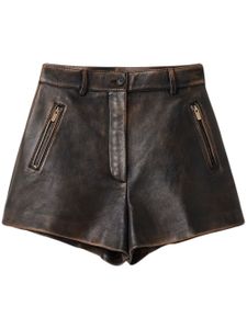 Miu Miu short en cuir à effet usé - Marron