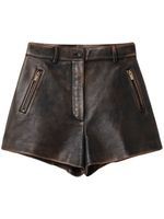 Miu Miu short en cuir à effet usé - Marron