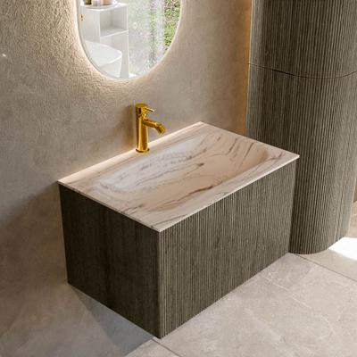 Badmeubel Mondiaz Kurve-Dlux | 70 cm | Meubelkleur Shadow | Wastafelkleur Nata | Solid surface | Wasbak midden spoelbak | 1 kraangat