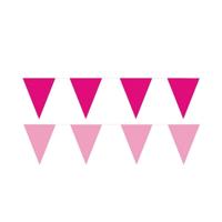 Feest versiering punt vlaggetjes pakket - 60 meter - lichtroze en roze - slingers / vlaggenlijnen
