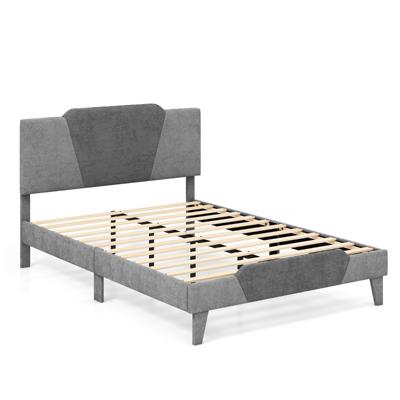 Tweepersoons Gestoffeerd Platformbed Fluwelen Bedframe met Hoofdeinde Massief Houten Lattenbodem 140 x 200 cm Grijs