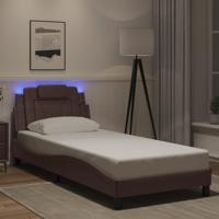 Bedframe "Viana" met LED zonder matras kunstleer bruin 90x190 cm