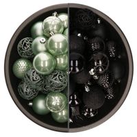 74x stuks kunststof kerstballen mix van zwart en mintgroen 6 cm - Kerstbal