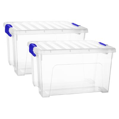 Multi Storage Opslagbox met deksel - 2x - transparant - 25 liter - 43 x 25 x 34 cm - kunststof