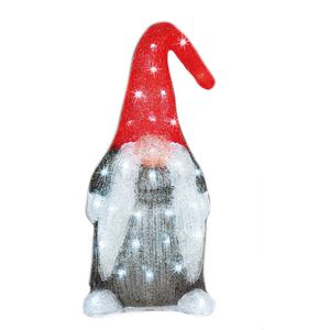 Kerstverlichting Led figuren voor buiten gnome/dwerg 19 x 22 x 44 cm met 60 lampjes helder wit