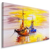 Schilderij - Schepen bij zonsondergang, 4 maten, multi-gekleurd, premium print - thumbnail