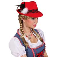 Tiroler verkleed hoed - rood - Oktoberfest - dameshoed - thumbnail