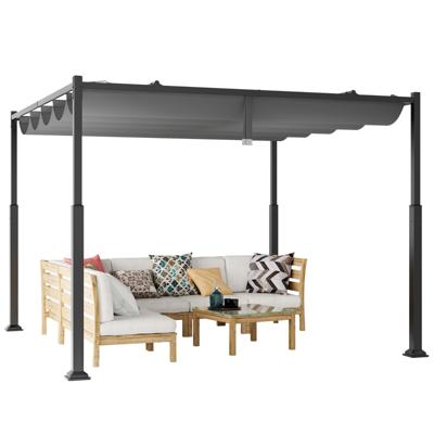 310x310cm Buitenpergola met Uitschuifbare Luifel Zware Metalen Kolommen Moderne Zonnescherm Tuinhuisje Druivenrank Pergola
