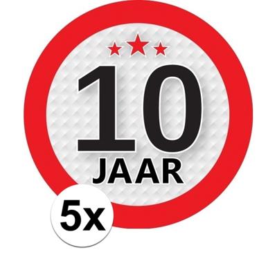 10 jaar leeftijd sticker - 5x - rond - Dia 9 cm - 10 jaar verjaardag - jubileum - leeftijd versierin