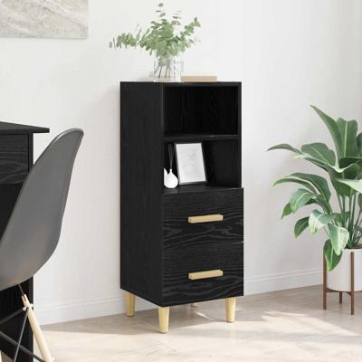 Dressoir met lade Zwart eiken 34 x 34.5 x 90 cm Bewerkt hout