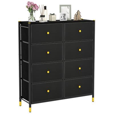 8-Laden Stoffen Commode met Metalen Frame Vrijstaande Opbergkast voor Woonkamer Garderobe Hal Houten Handvat Zwart
