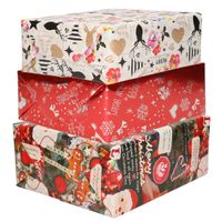 Bellatio Decorations - 6x luxe kerst cadeaupapier rollen in 3-stijlen - thumbnail