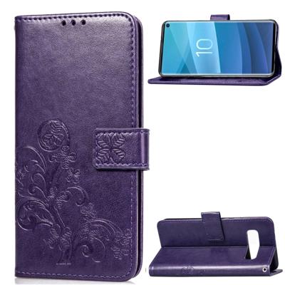 Lucky Clover ingedrukt bloemen patroon lederen case voor Galaxy S10e met houder & kaartsleuven & portemonnee & hand strap (paars)