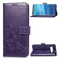 Lucky Clover ingedrukt bloemen patroon lederen case voor Galaxy S10e met houder & kaartsleuven & portemonnee & hand strap (paars)