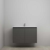 On-Line Onderkast - 100 cm - Bouwpakket - Greeploos 2 Deuren - Porseleinen Wastafel - 1 Kraangat - Mat Antraciet